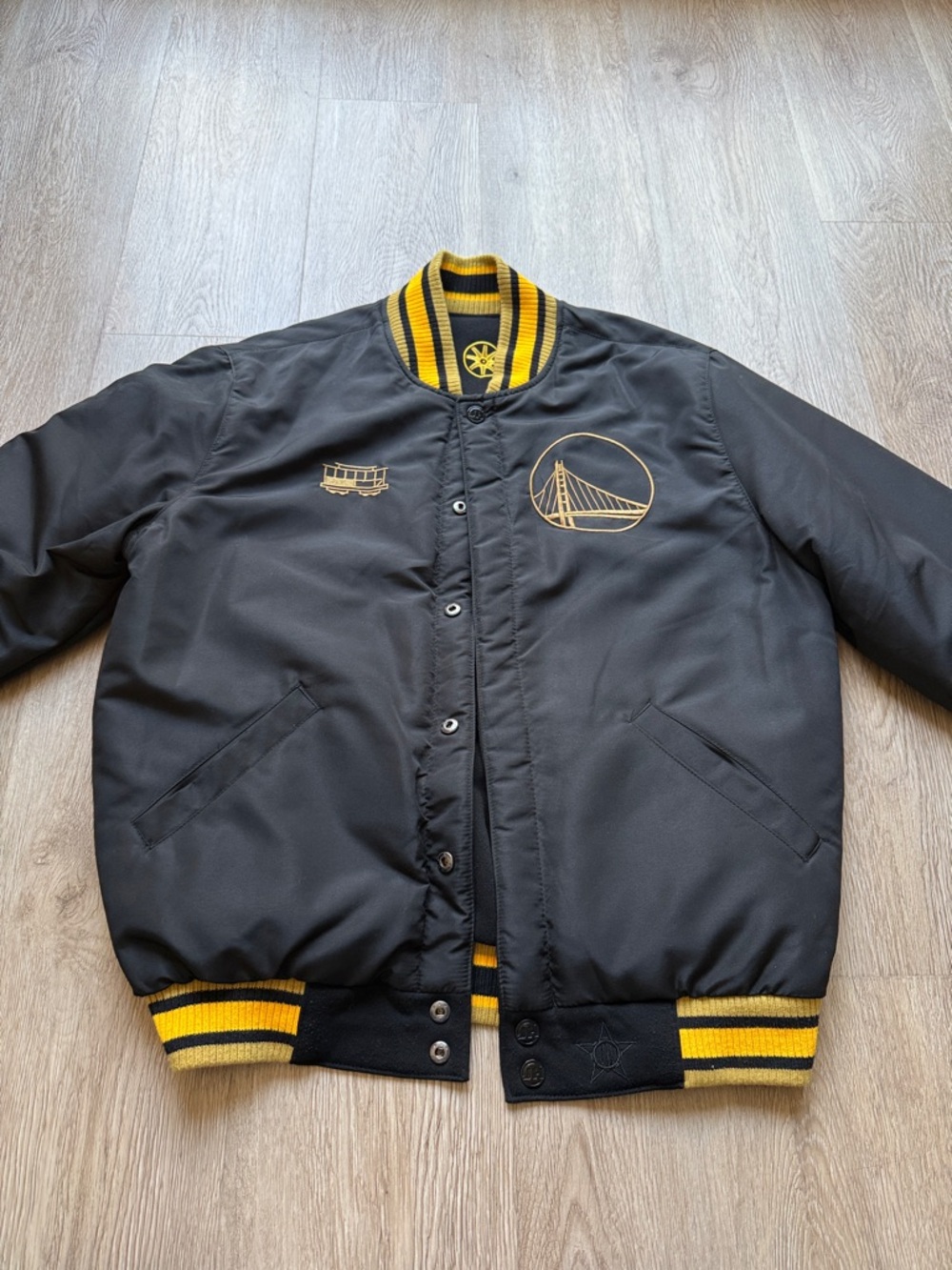 Golden State Warriors Black and Yellow Varsity Bomber Jacket